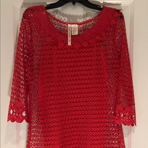 Coral lace tunic with coral tank